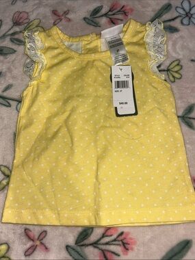 Little Lass Yellow Polka Dot Lace Sleeve Top